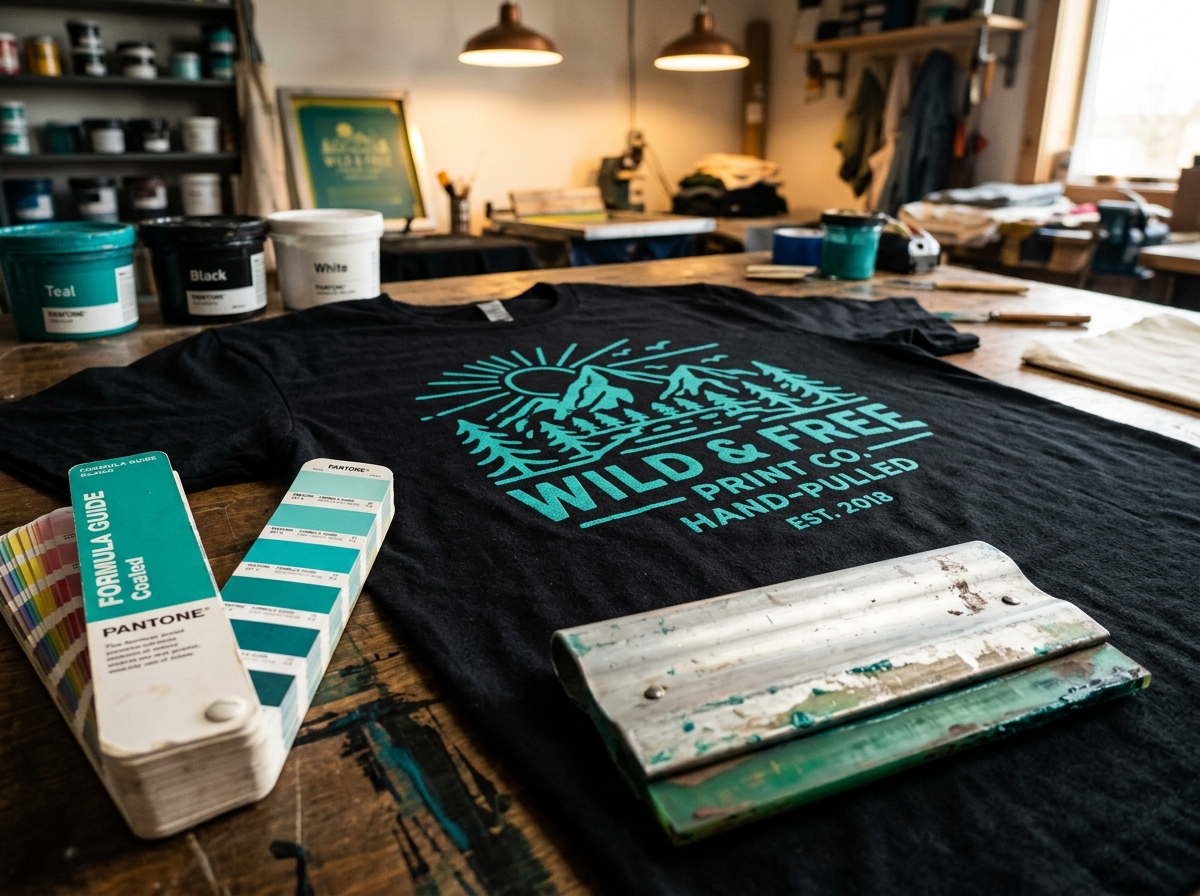 Printed t-shirt quality inspection on shop workbench