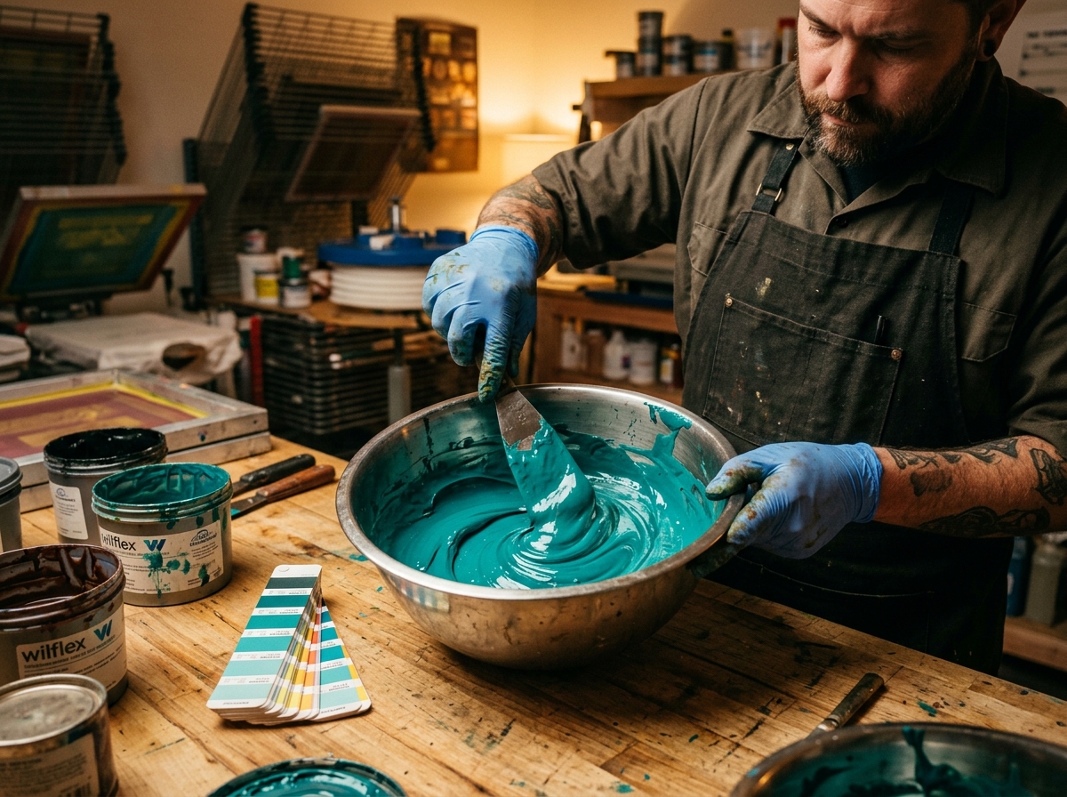 Artisanal ink mixing and pantone formula matching