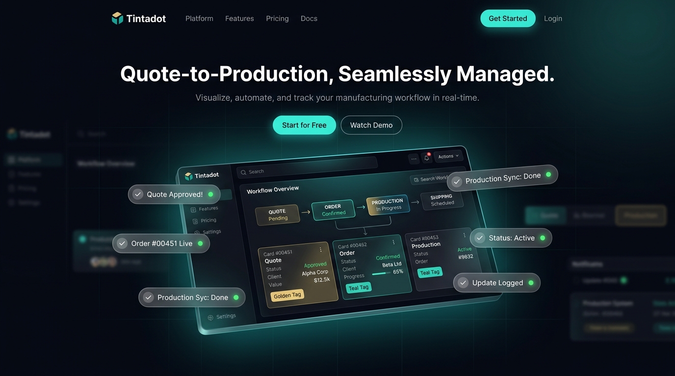 Representative Tintadot quote-to-production workflow concept